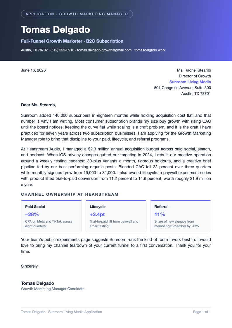 Modern gradient header cover letter
